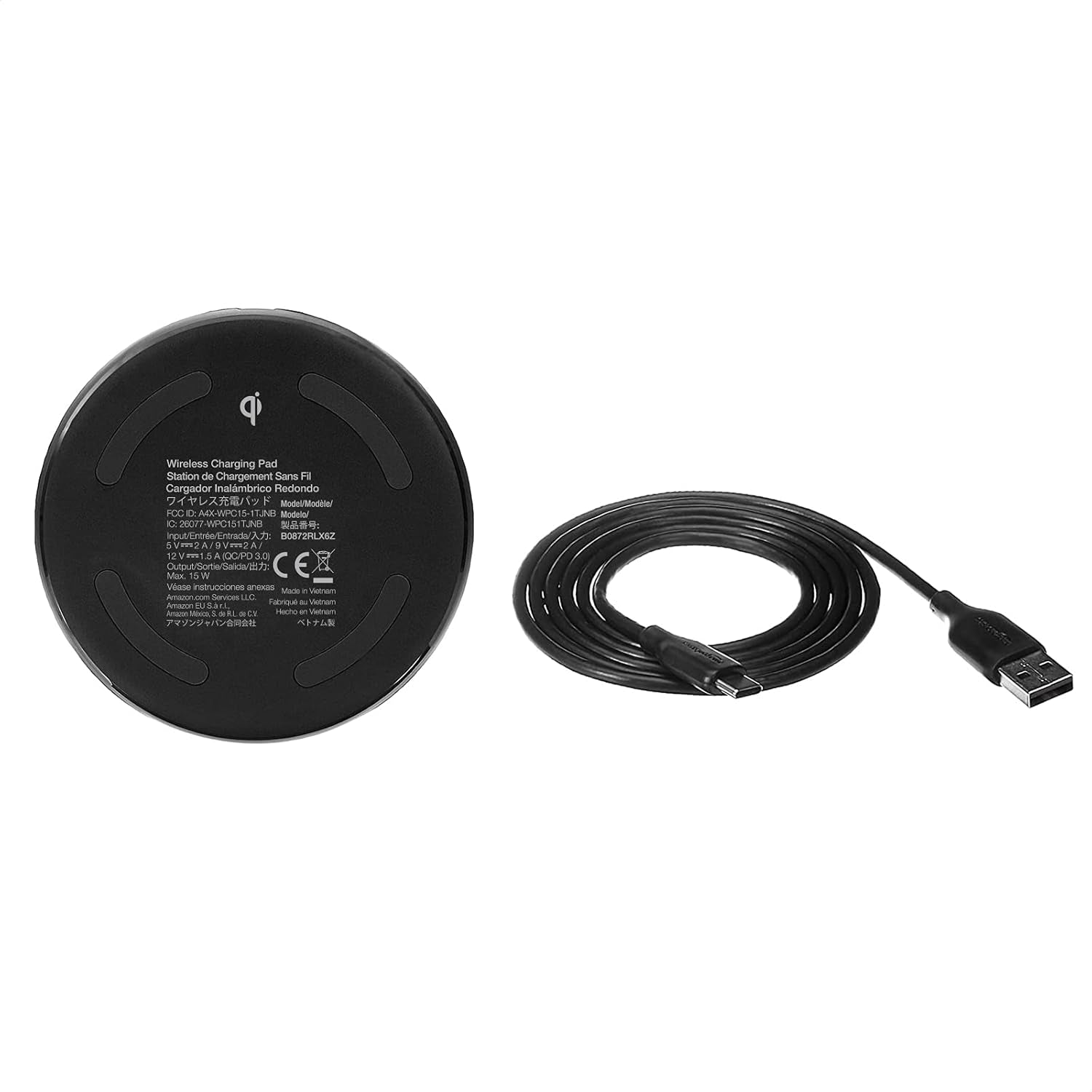 15W Qi Certified Wireless Charging Pad for Iphone 16/15/14/13/12/11/X, Samsung and More, with USB Cable, Black