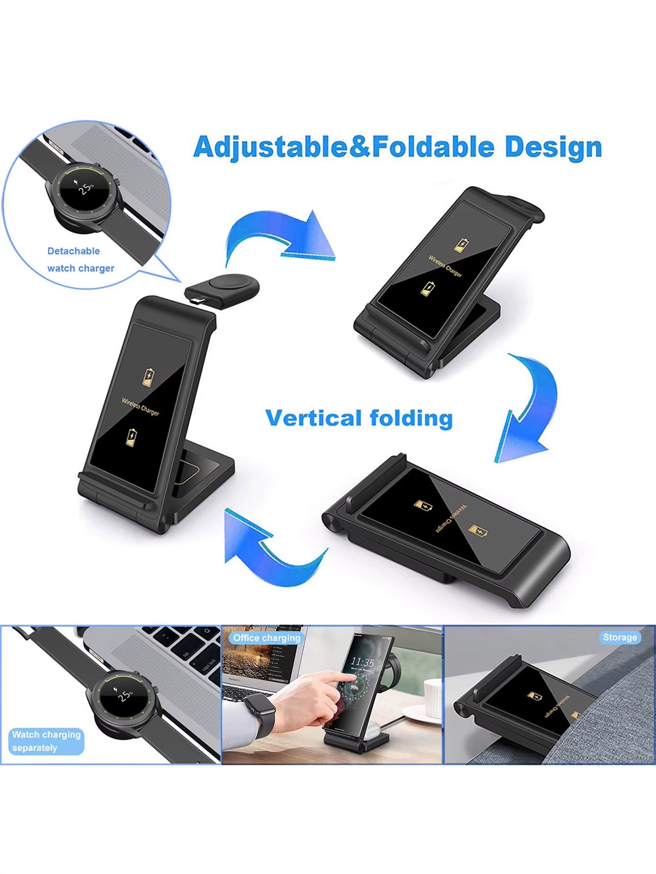 3 in 1 Wireless Charger for  S24 S23 Ultra/S22/S21/Note 20/Z Flip 6/Z Fold 6 Fast Charging Station for Galaxy Watch 7 Pro