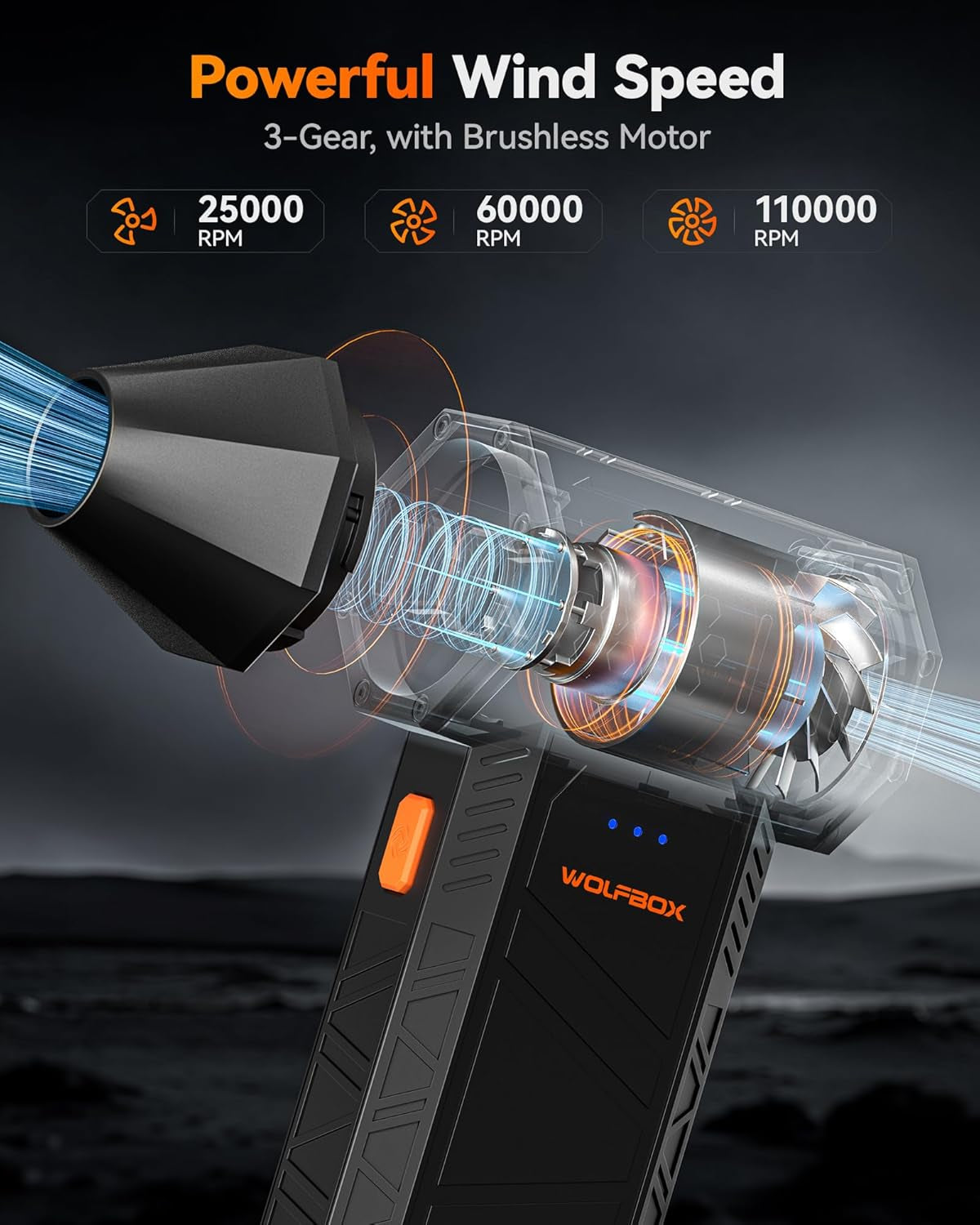 MF50 Compressed Air Duster-110000Rpm Super Power Electric Air Duster, 3-Gear Adjustable Mini Blower with Fast Charging, Dust Blower for Computer, Keyboard, House, Outdoor and Car