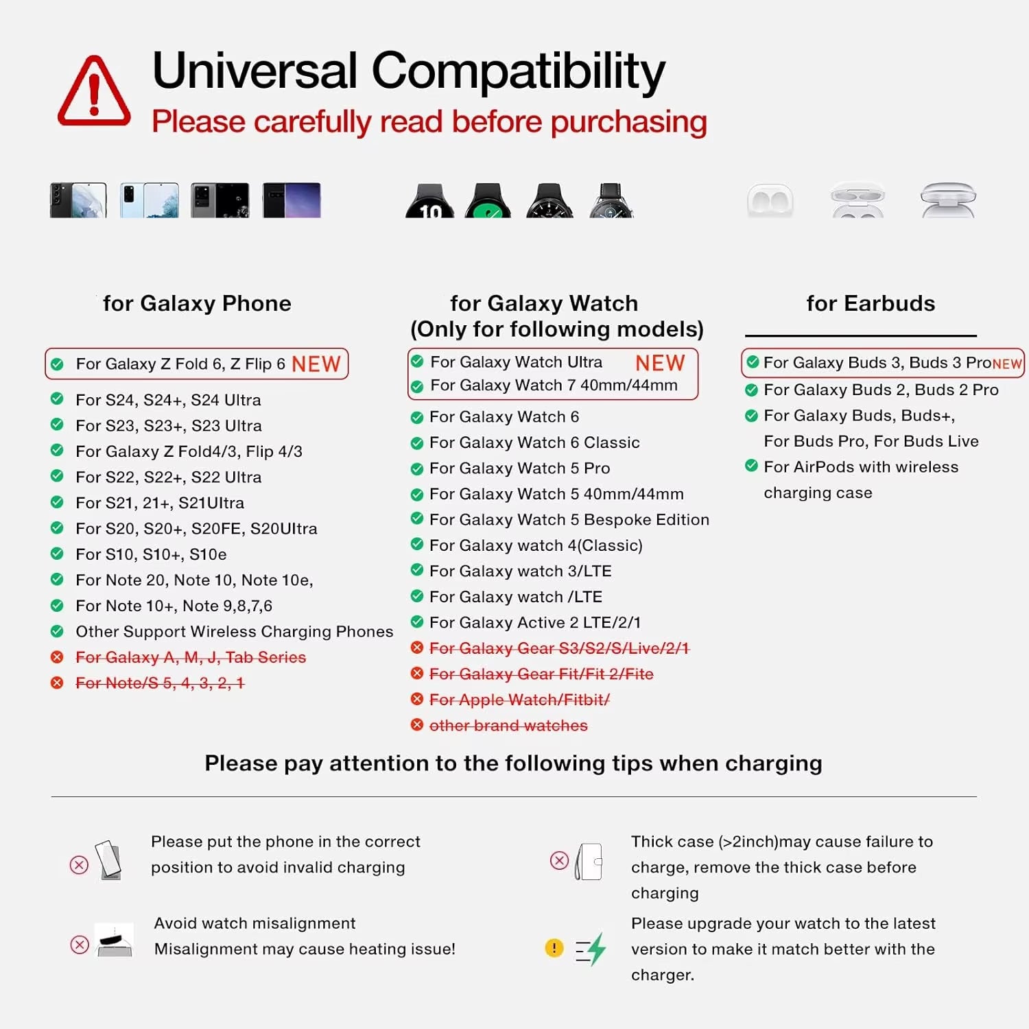 3 in 1 Wireless Charger for  S24 S23 Ultra/S22/S21/Note 20/Z Flip 6/Z Fold 6 Fast Charging Station for Galaxy Watch 7 Pro