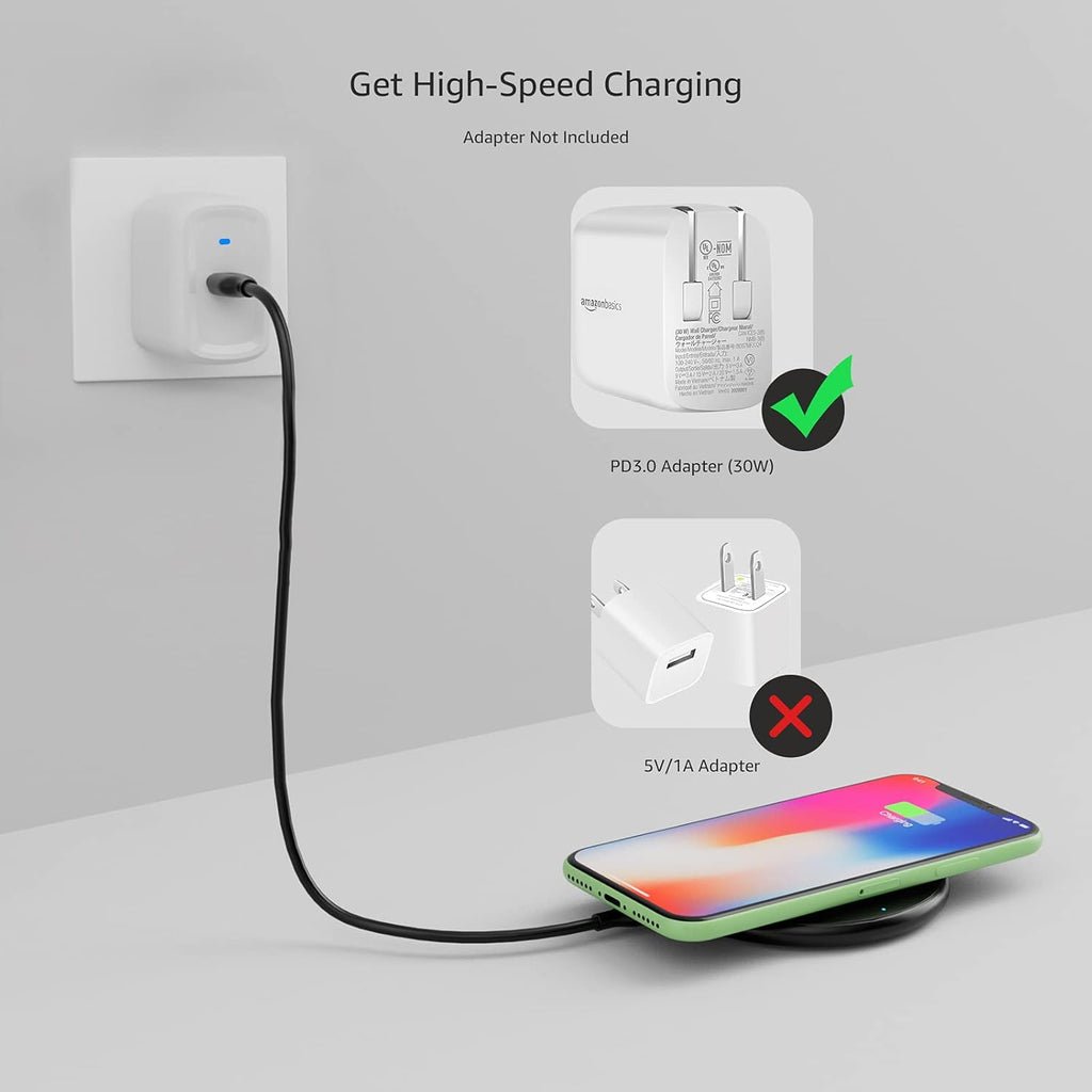 15W Qi Certified Wireless Charging Pad for Iphone 16/15/14/13/12/11/X, Samsung and More, with USB Cable, Black