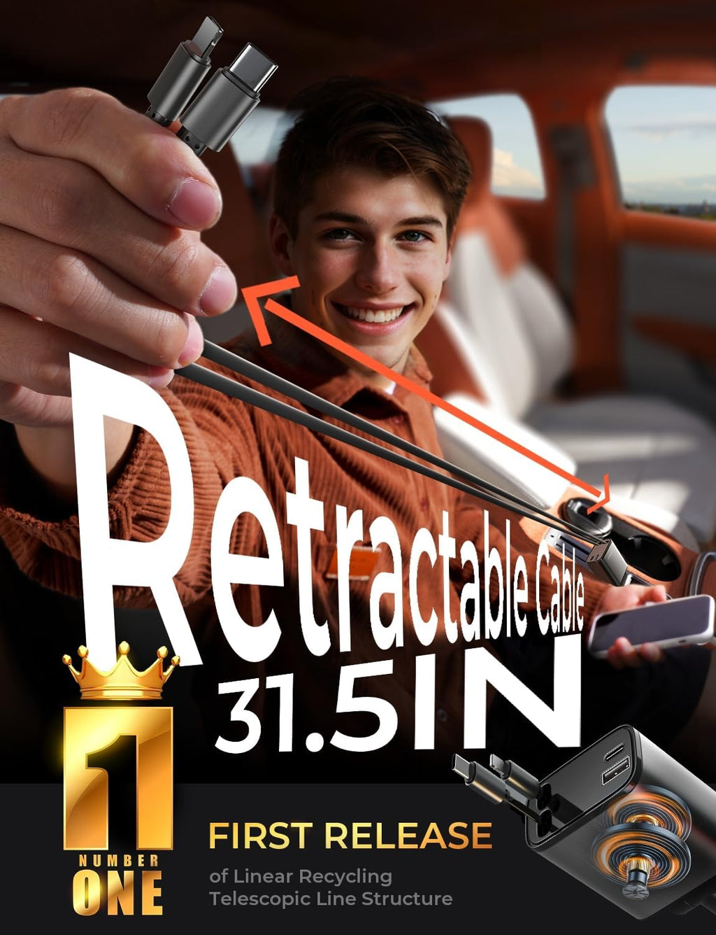 Retractable Car Charger, 69W Cars Adapter USB C Fast Charger, Car Accessories for Women Men, Christmas for Gifts for Dad Mom, Gifts for Women Men, for Iphone 17 Pro Max Air 16 15 14 13 Plus