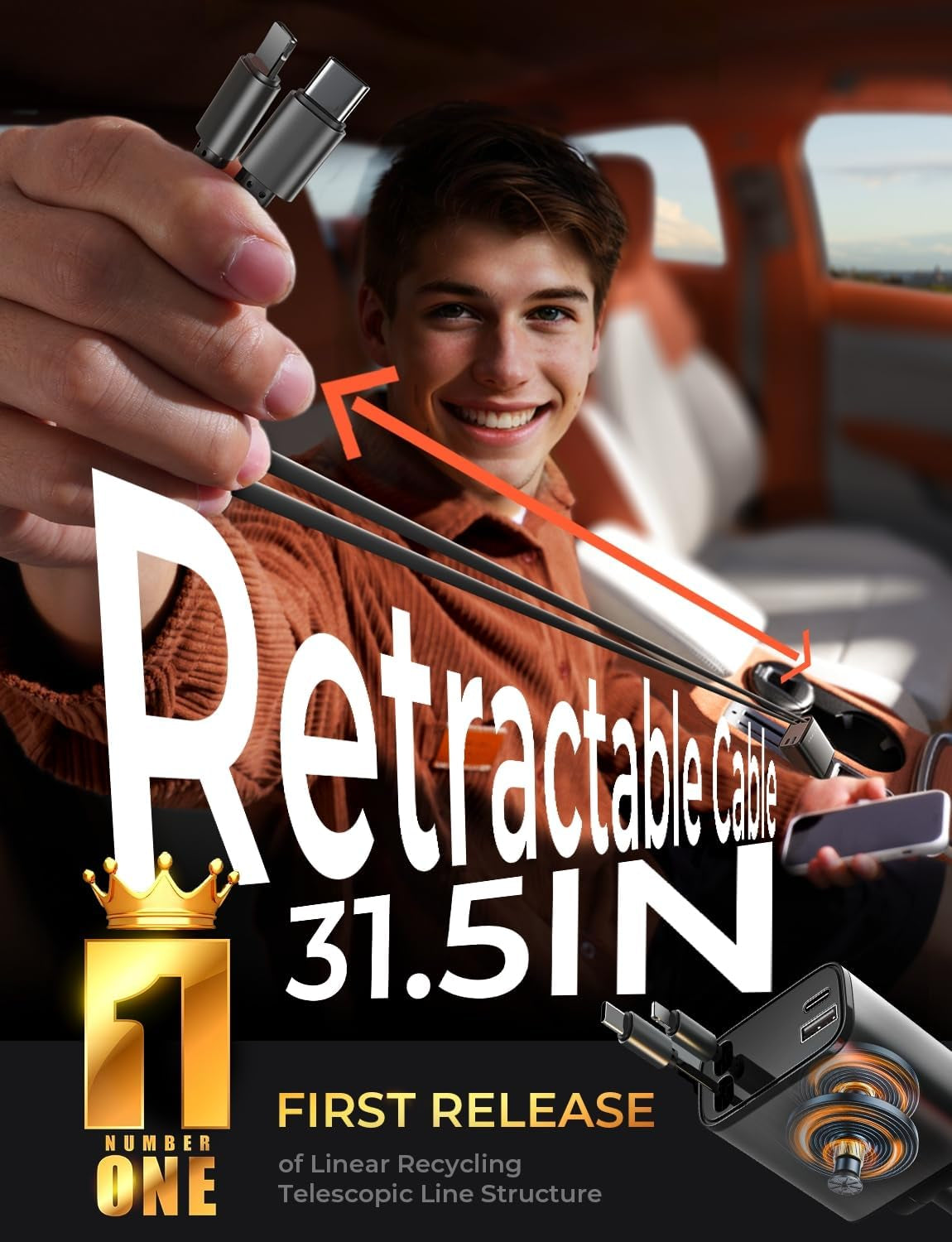 Retractable Car Charger, 69W Cars Adapter USB C Fast Charger, Car Accessories for Women Men, Christmas for Gifts for Dad Mom, Gifts for Women Men, for Iphone 17 Pro Max Air 16 15 14 13 Plus