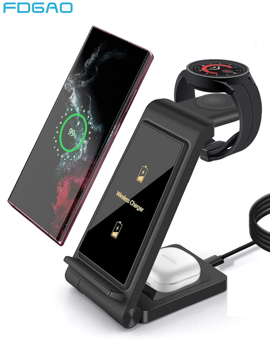 3 in 1 Wireless Charger for  S24 S23 Ultra/S22/S21/Note 20/Z Flip 6/Z Fold 6 Fast Charging Station for Galaxy Watch 7 Pro